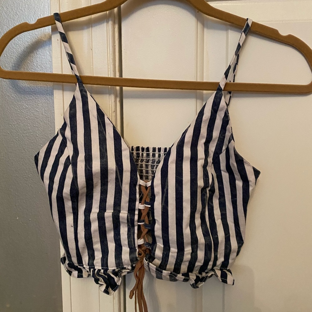 Blue Life blue and white striped crop